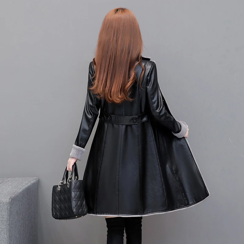 Title 3, Trench coat de couro PU grosso e fino com velud...