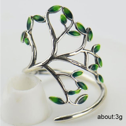 Title 2, Handmade Drip Glazed Green Leaf Twigs Ring, a u...