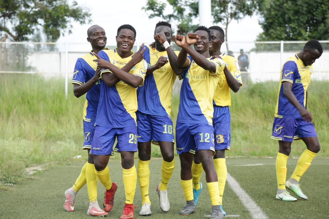 Western Stima players celebrate at Moi Stadium in Kisumu