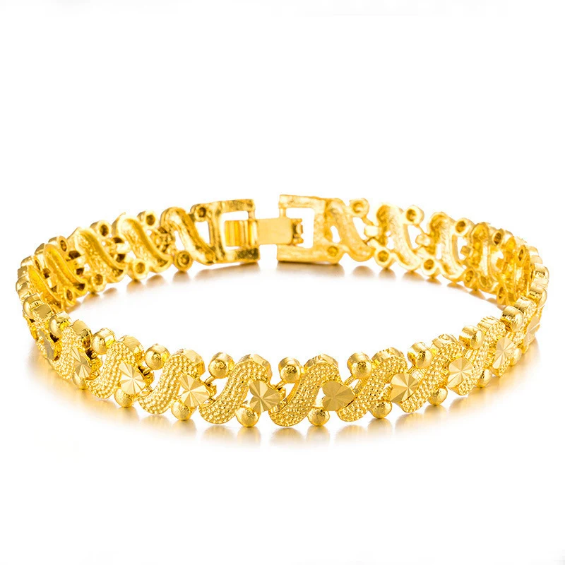 Pulsera de cadena chapada en oro de 18K para mujer, diseño étnico de flor y corazón, elegante y romántica, ideal regalo.