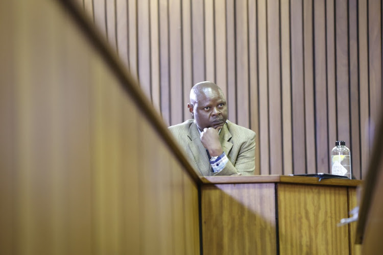 Sgt Thabo Mosia giving testimony during the Senzo Meyiwa murder trial at the high court in Pretoria where five people are accused of killing the football star.