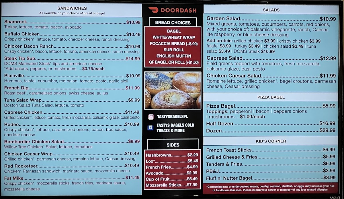 Tasty's Bagels gluten-free menu