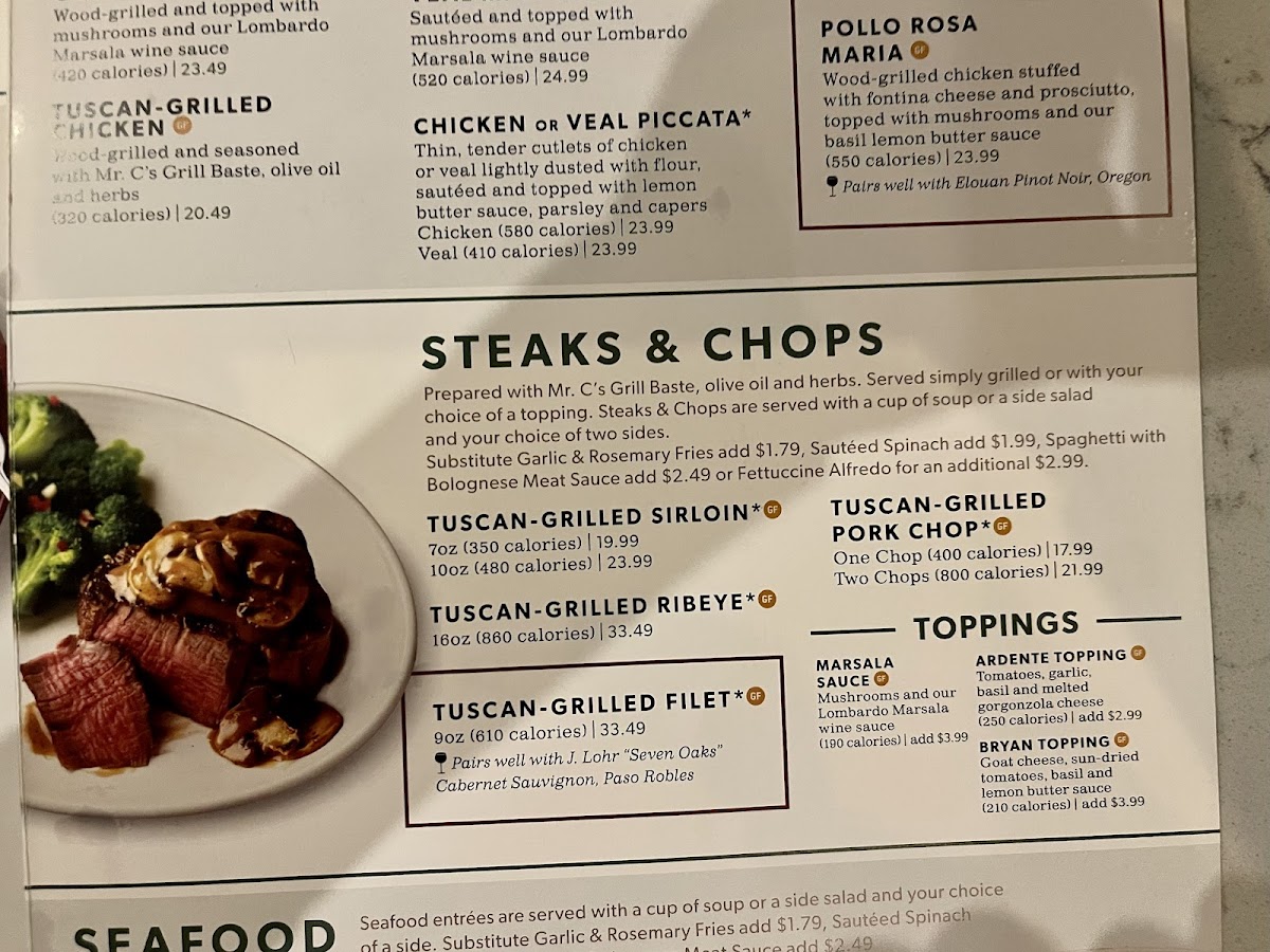 Carrabba's gluten-free menu