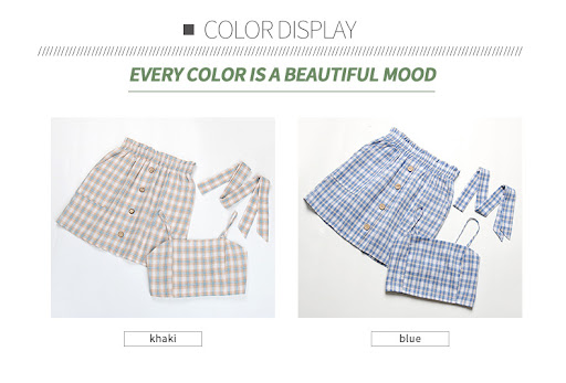 Title 10, European and American Summer Blue Plaid Skirt S...