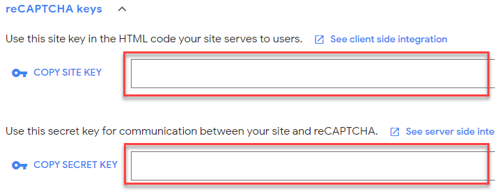 reCaptcha Keys