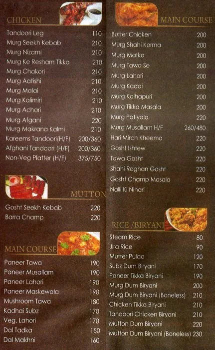 Kareem's menu 