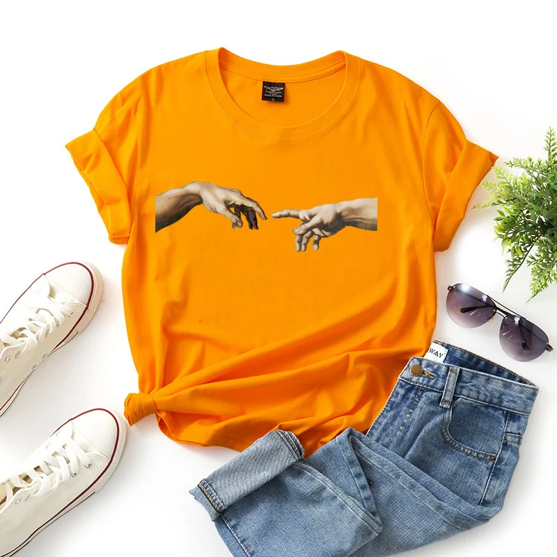 T-shirt femme Creation Adam en coton peigné pur, manches courtes, douce et respirante, idéale pour un confort optimal et quotidien.
