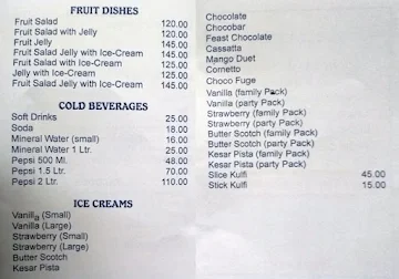 Hotel Sai Prasad menu 