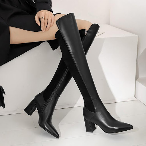 Title 2, Womens Elastic Skinny Leather Boots offer a sl...