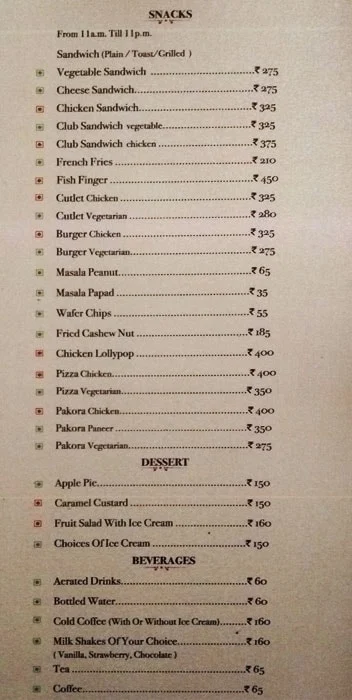 Mirch Masala menu 