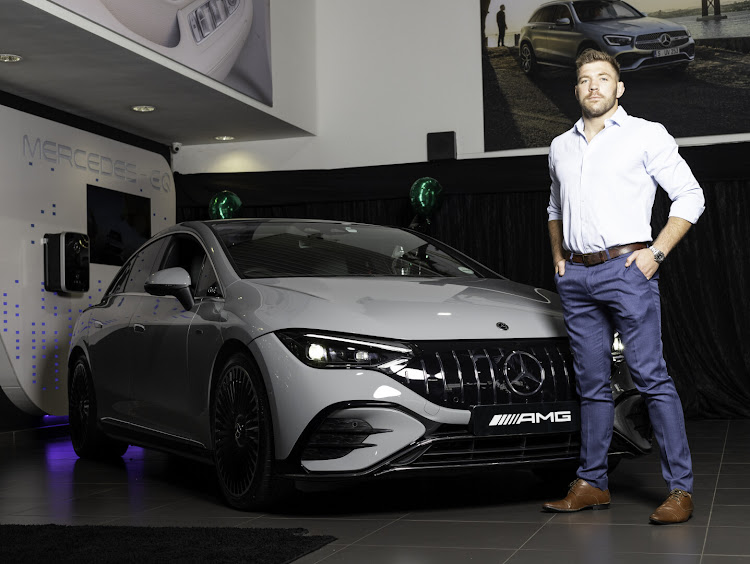 Dricus Du Plessis and his Mercedes-Benz EQE 43 AMG.