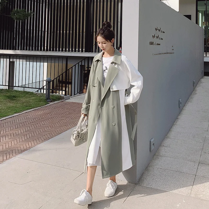Trench Coat da Donna di Media Lunghezza con Contrasti, Perfetto per Ogni Stagione, Stile Elegante e Versatile, Massimo Comfort.