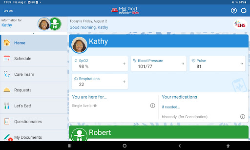 Screenshot MyChart Bedside