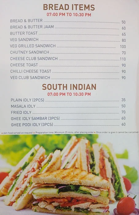 Rang Mahal menu 
