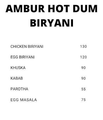 Ambur Hot Dum Biriyani menu 