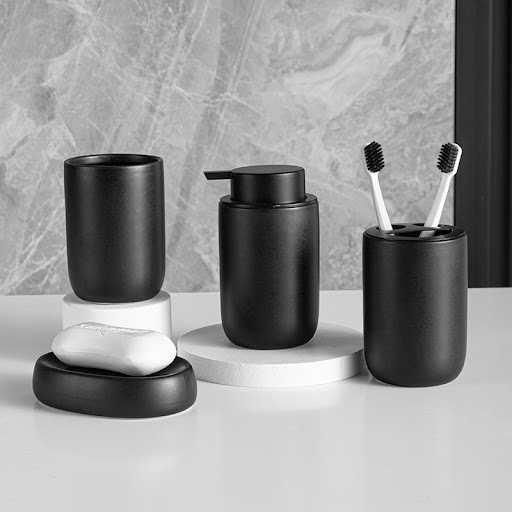 Title 4, Ceramic Bathroom Set of Four Pieces. Organize a...