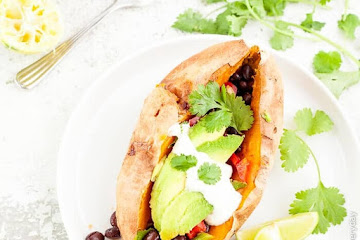 Loaded Sweet Potato with Spicy Black Beans {vegan, gluten free}