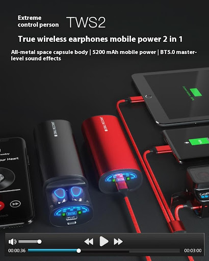 Title 6, TWS2 True Wireless Bluetooth Headset Power Bank...