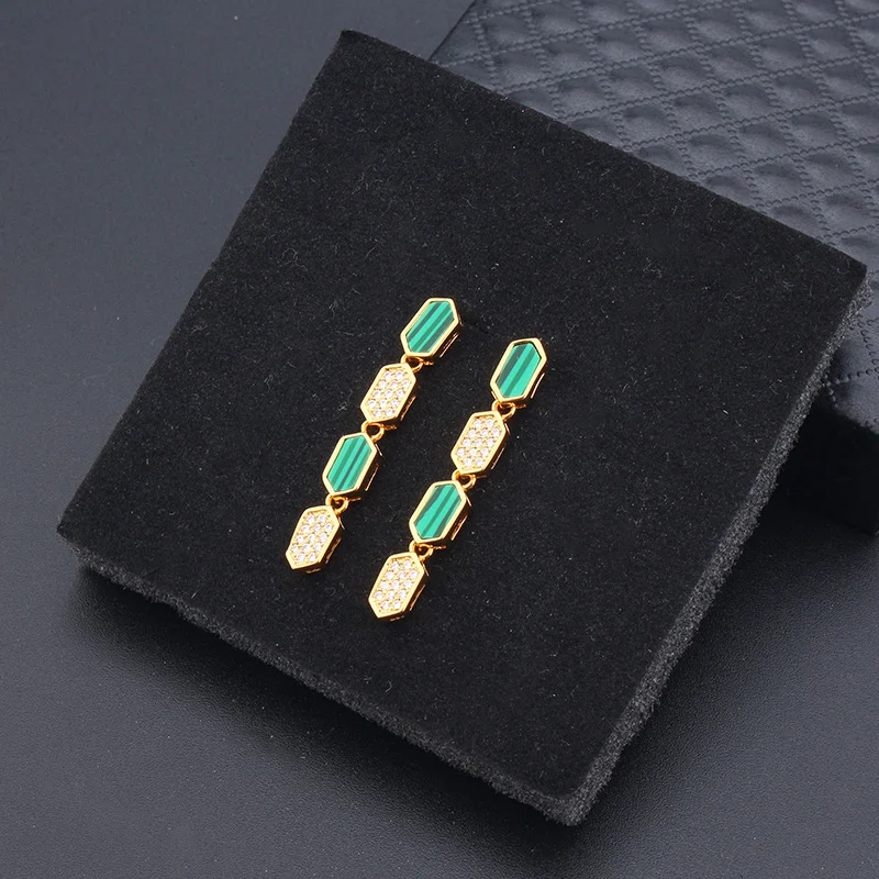 Collar y pendientes de panal geométrico coreano, moda creativa, chapado en oro, piedra ornamental, cadena para suéter. Elegancia.