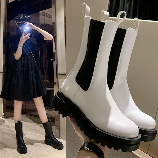 Title 5, British Style Boots Thick-soled Elastic New - C...