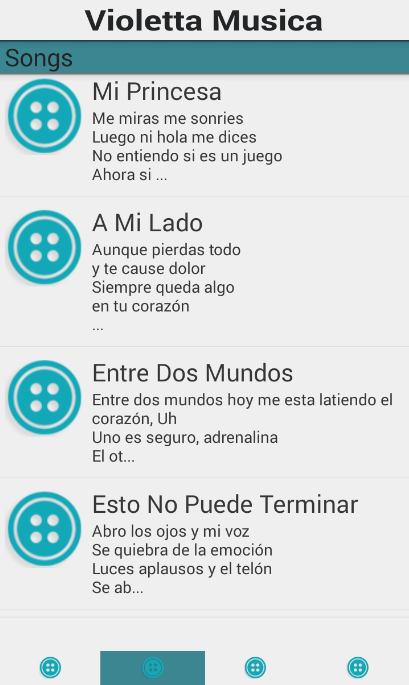 Android application Violetta music lyrics screenshort