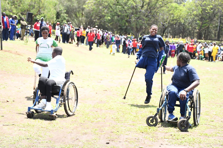 Special needs students participate in sporting trials during the official opening of the Term One Primary and Secondary Special Needs Education (SNE) Games Championships at Nakuru High School on April 7, 2024