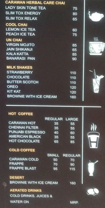 Chai Carawan menu 