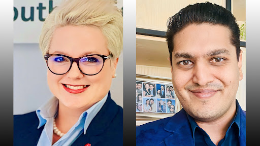 Jacqui Toerien, regional sales executive, Eastern Cape and KwaZulu Natal at NTT DAta, and 
Prashil Gareeb, VP of managed network dervice, Dimension Data.