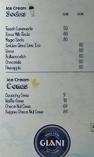 Giani's Ice Cream menu 2