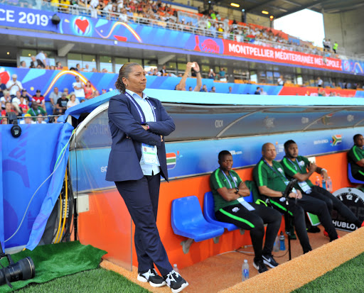 Banyana Banyana head coach Desiree Ellis looks on during a Fifa Women's World Cup match against Germany on June 17 2019.