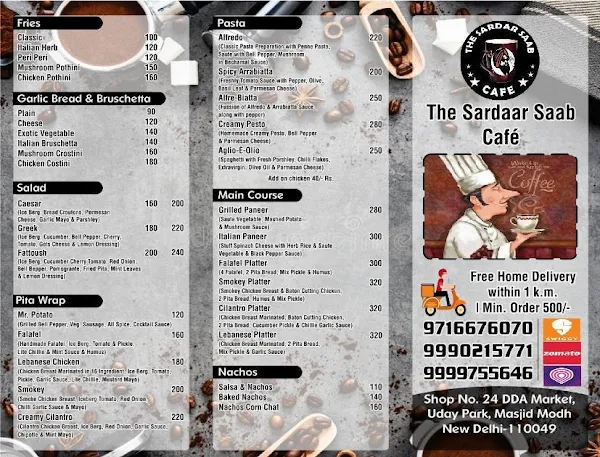 The Sardar Saab Cafe menu 