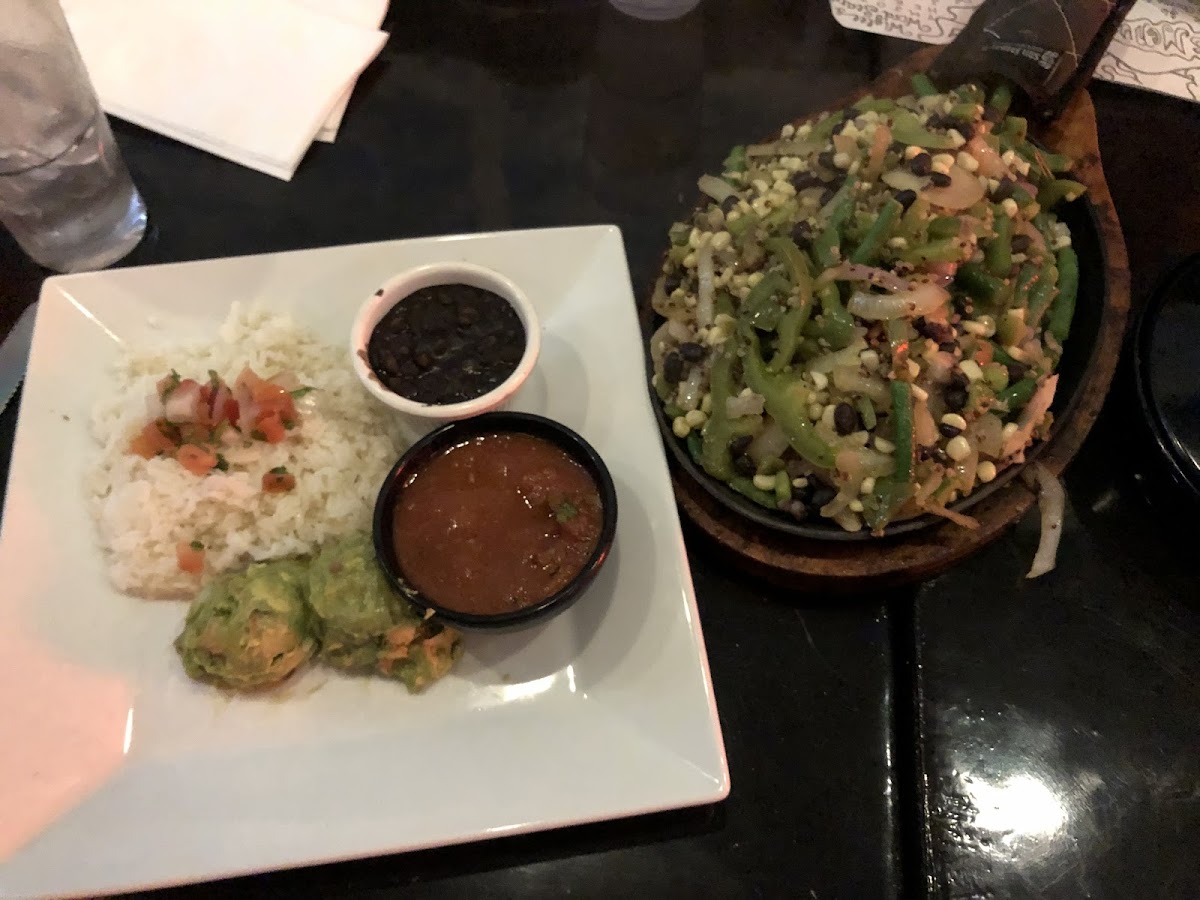 Veggie fajitas. Enough to feed multiple people. Comes with outstanding homemade corn tortillas.