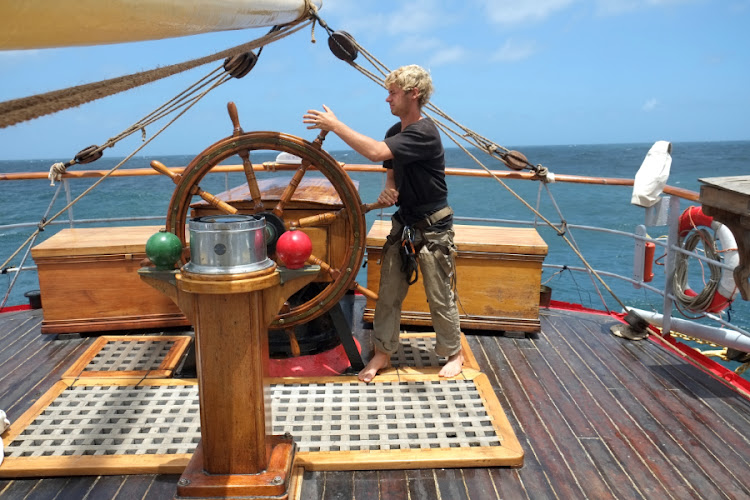 Trainee Emile charting a course to Luderitz in Namibia on the Picton Castle. Picture: PAUL ASH