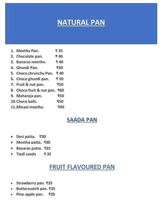 Natural Pan menu 