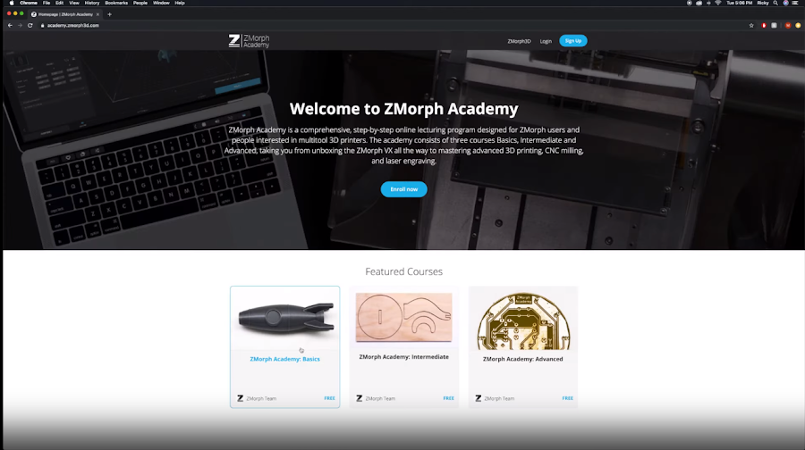 ZMorph Academy has everything from a series of classes and tutorials for various levels of skill and handy guides for different materials.