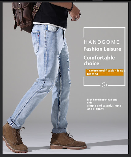Title 2, Mens Jeans Slim-fit Ripped White All-matching ...