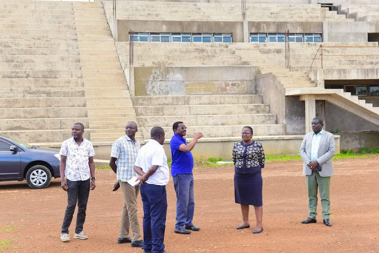 Siaya governor James Orengo on January 4 when he made an impromptu inspection of the on-going works at the Siaya County ultra modern stadium.
