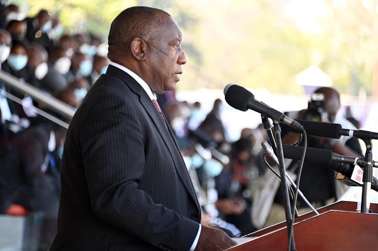 President Cyril Ramaphosa delivers a message of support at the funeral of former Zambian president Kenneth Kaunda on Friday.