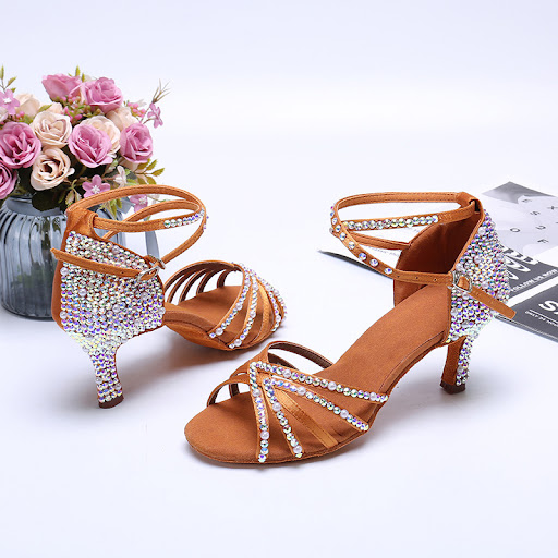 Title 10, Womens Latin Dance Shoes Rhinestone Pearl Sati...