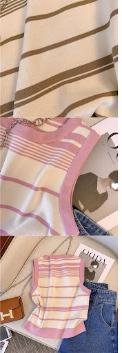 Title 4, French Sweet Hot Girl Striped Sleeveless Knitwe...
