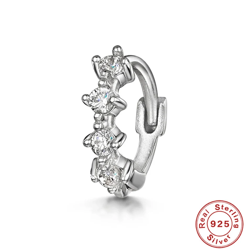 Brinco de orelha piercing de cartilagem em prata esterlina S925 com diamante, ideal para um visual delicado e sofisticado.