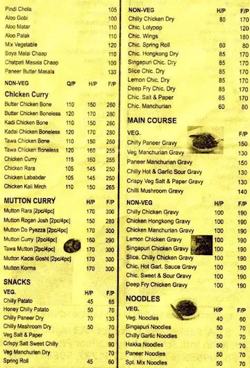 Shahi Handiya Restaurant menu 