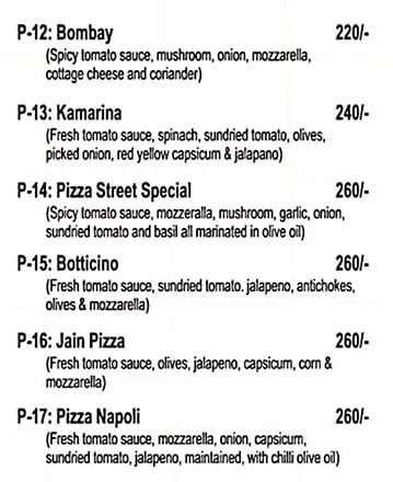 Pizza Street menu 