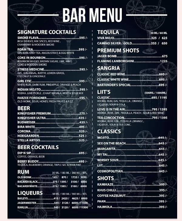 The Droots menu 