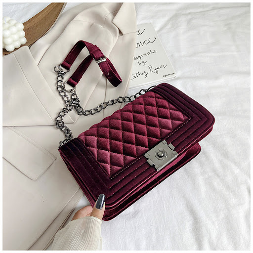 Title 6, Velvet Diamond Chain Crossbody Bag Carry your e...