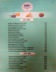 NIC Ice Creams menu 1