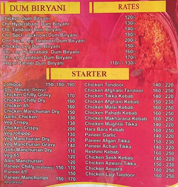 Hyderabadi Zaika Caterers menu 