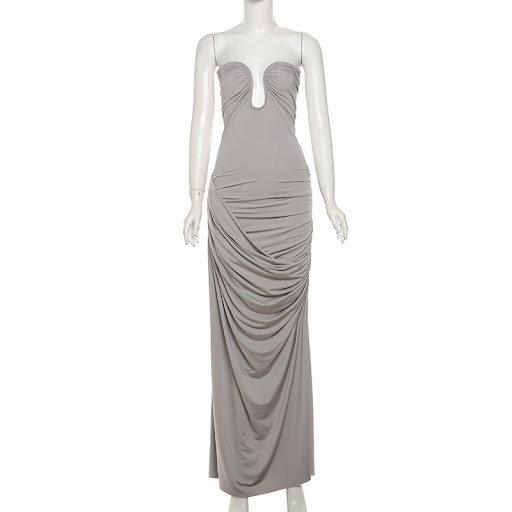 Title 19, Womens Clothing Tube Top Backless Pleating Dress
