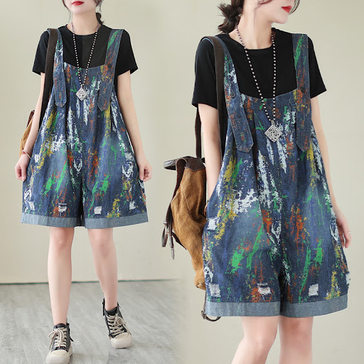 Title 4, Oversized Printed Denim Strap Pants – Comfortab...