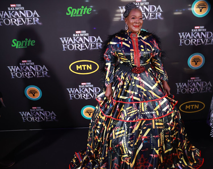 Connie Chiume at the premiere of Marvel Studios Black Panther: Wakanda Forever at Ster Kinekor, The Zone Rosebank Mall in Johannesburg.